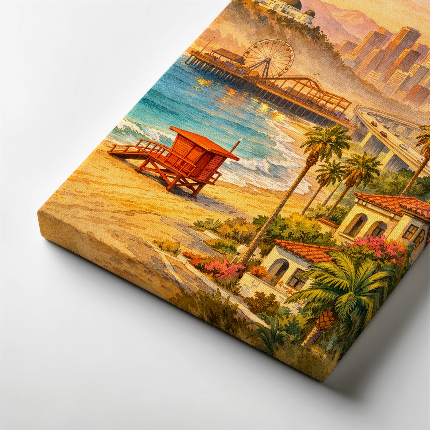 Los Angeles Sunset Canvas Art | Warm Coastal Cityscape Wall Art