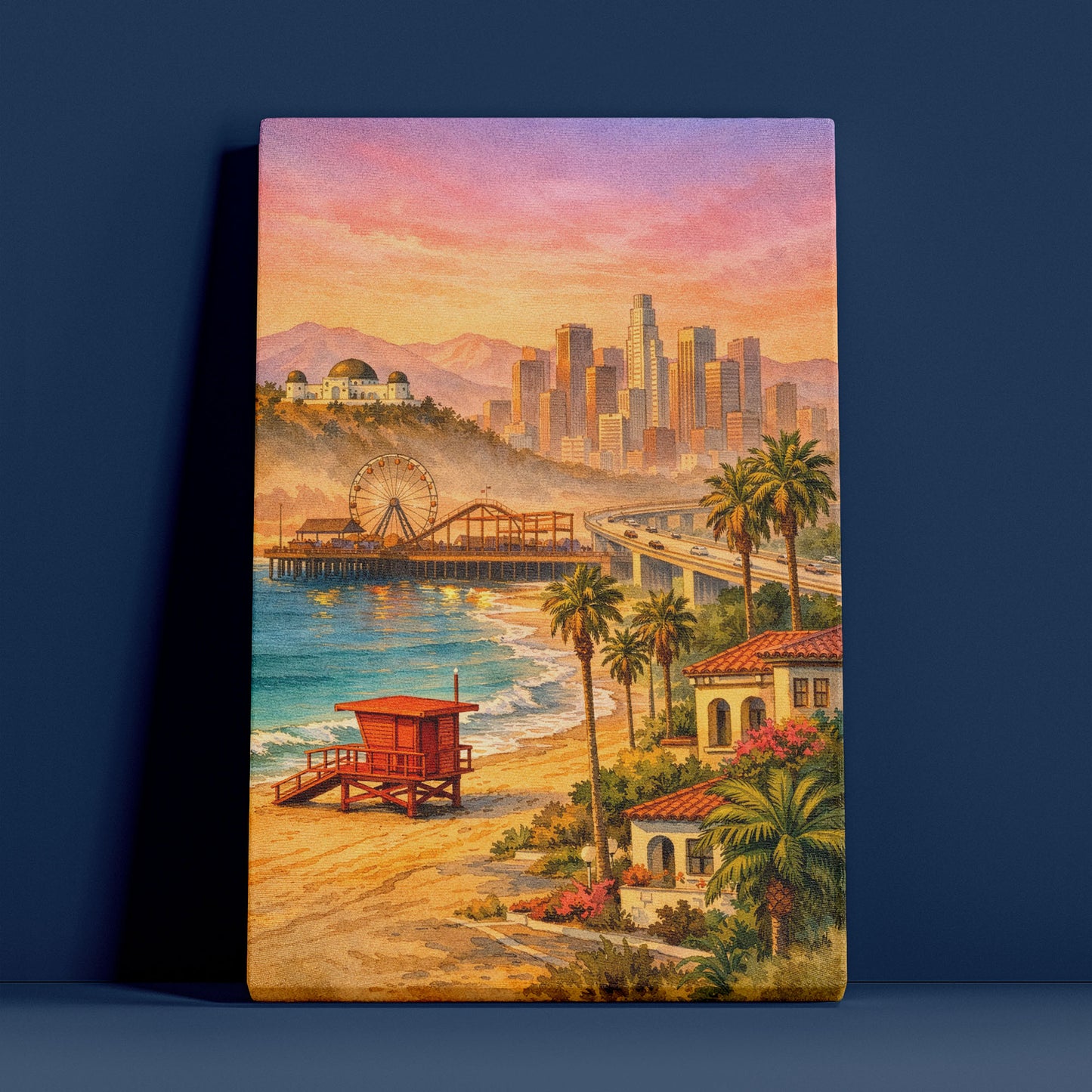 Los Angeles Sunset Canvas Art | Warm Coastal Cityscape Wall Art