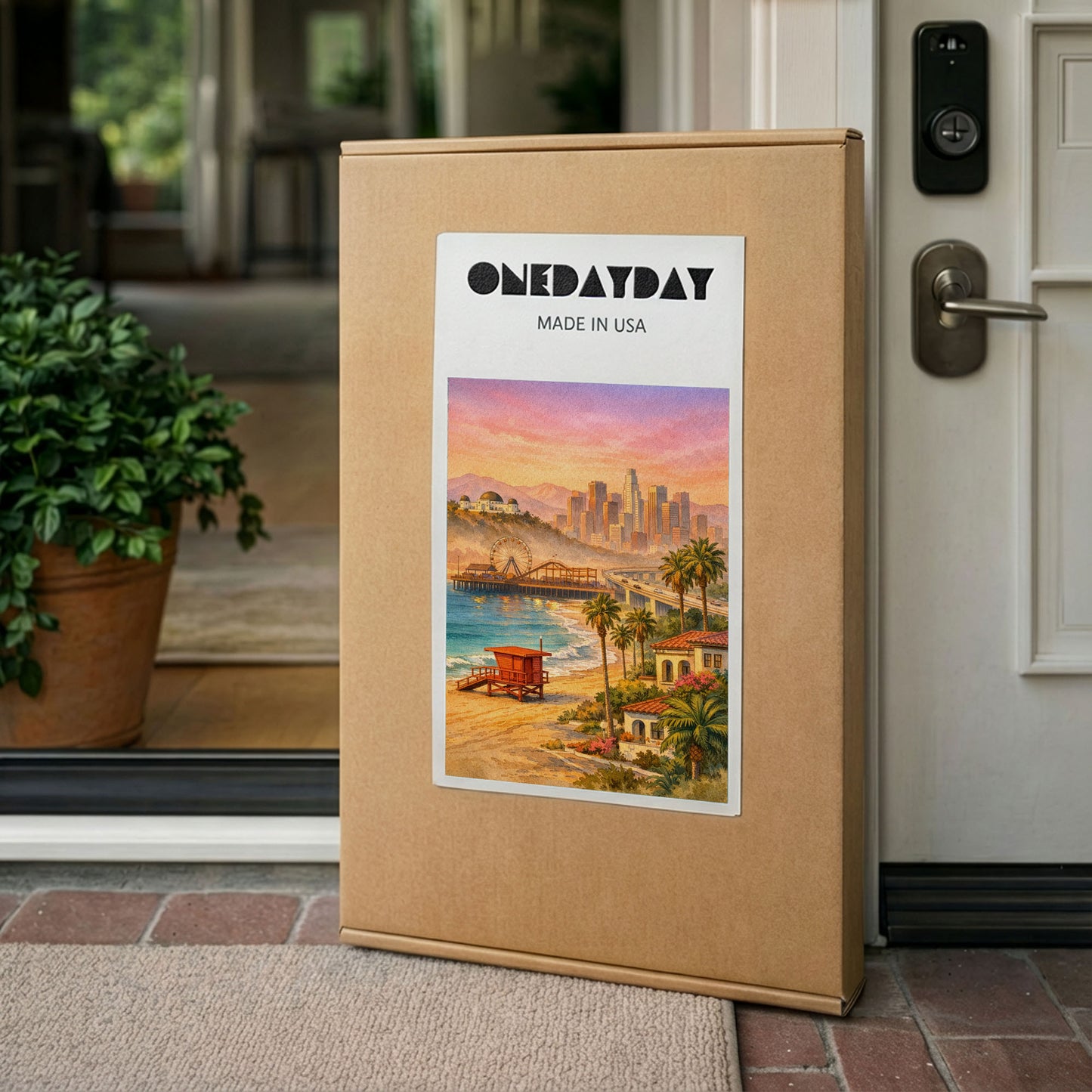 Los Angeles Sunset Canvas Art | Warm Coastal Cityscape Wall Art