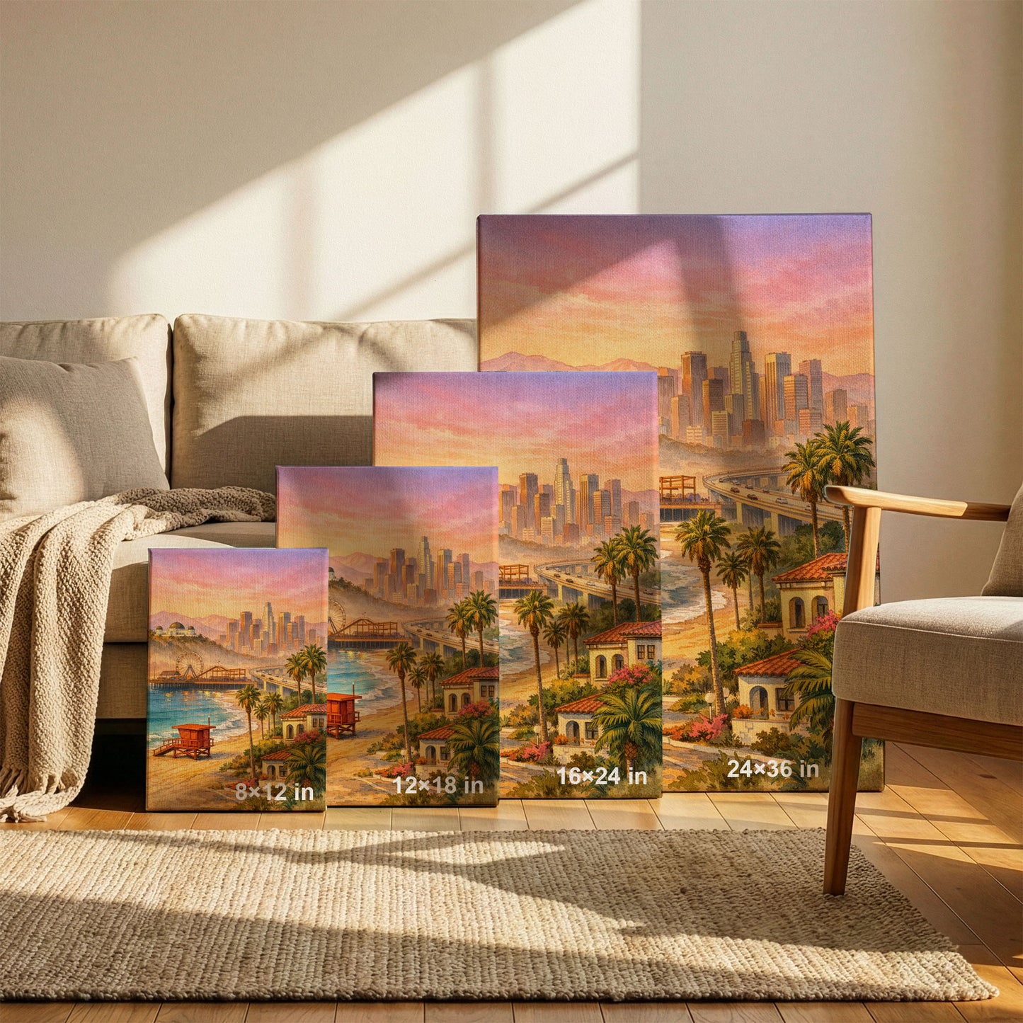 Los Angeles Sunset Canvas Art | Warm Coastal Cityscape Wall Art