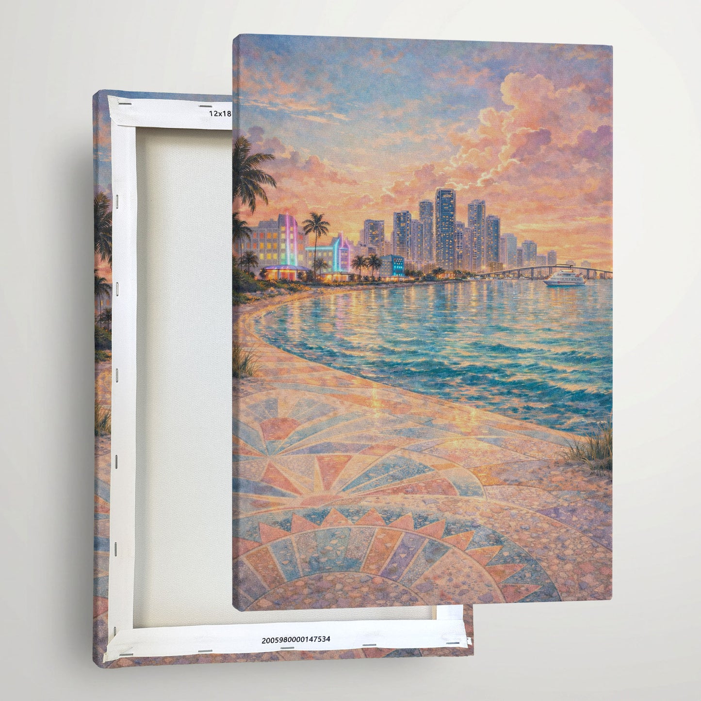 Miami Coastal Canvas Art | Pastel Waterfront Cityscape Wall Art