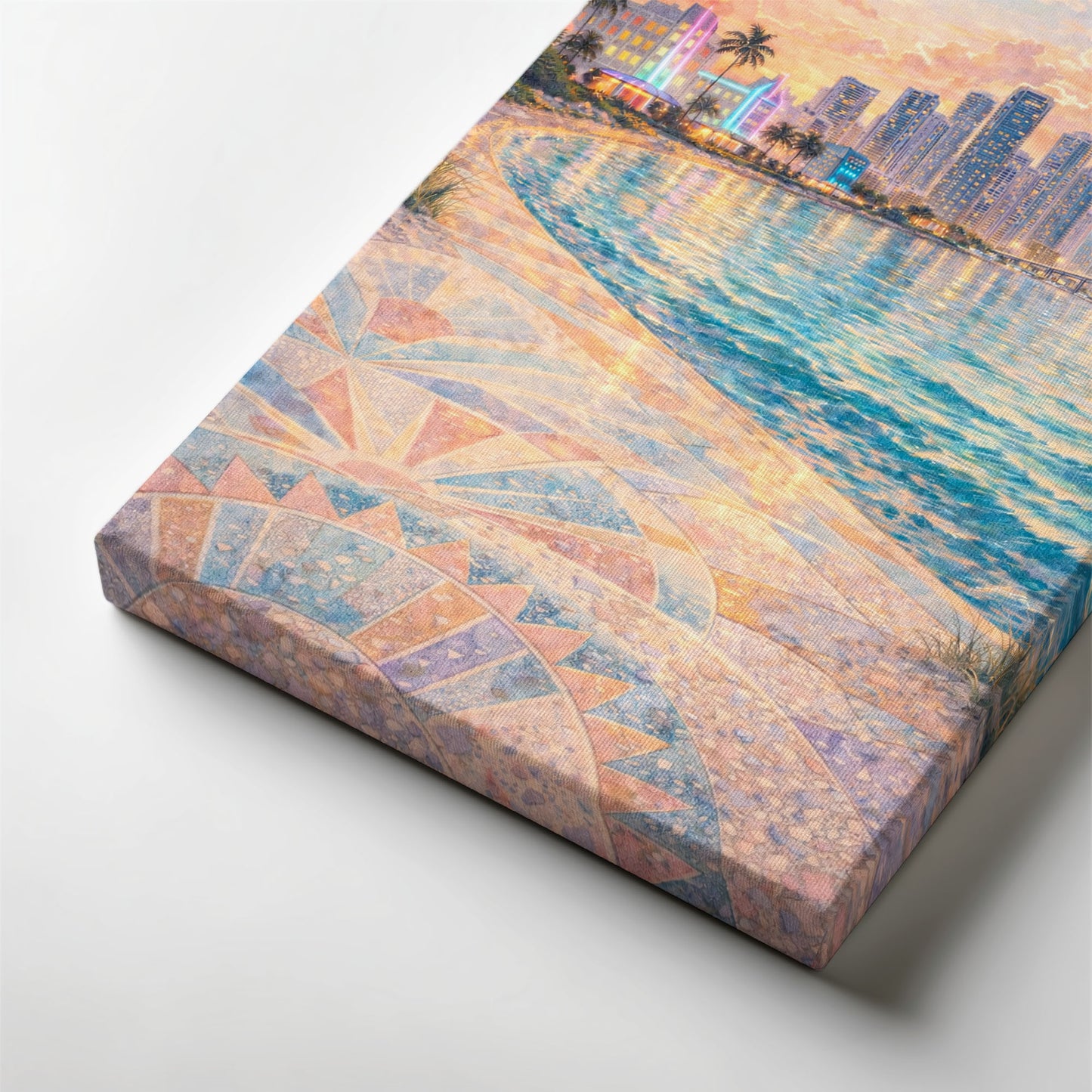 Miami Coastal Canvas Art | Pastel Waterfront Cityscape Wall Art