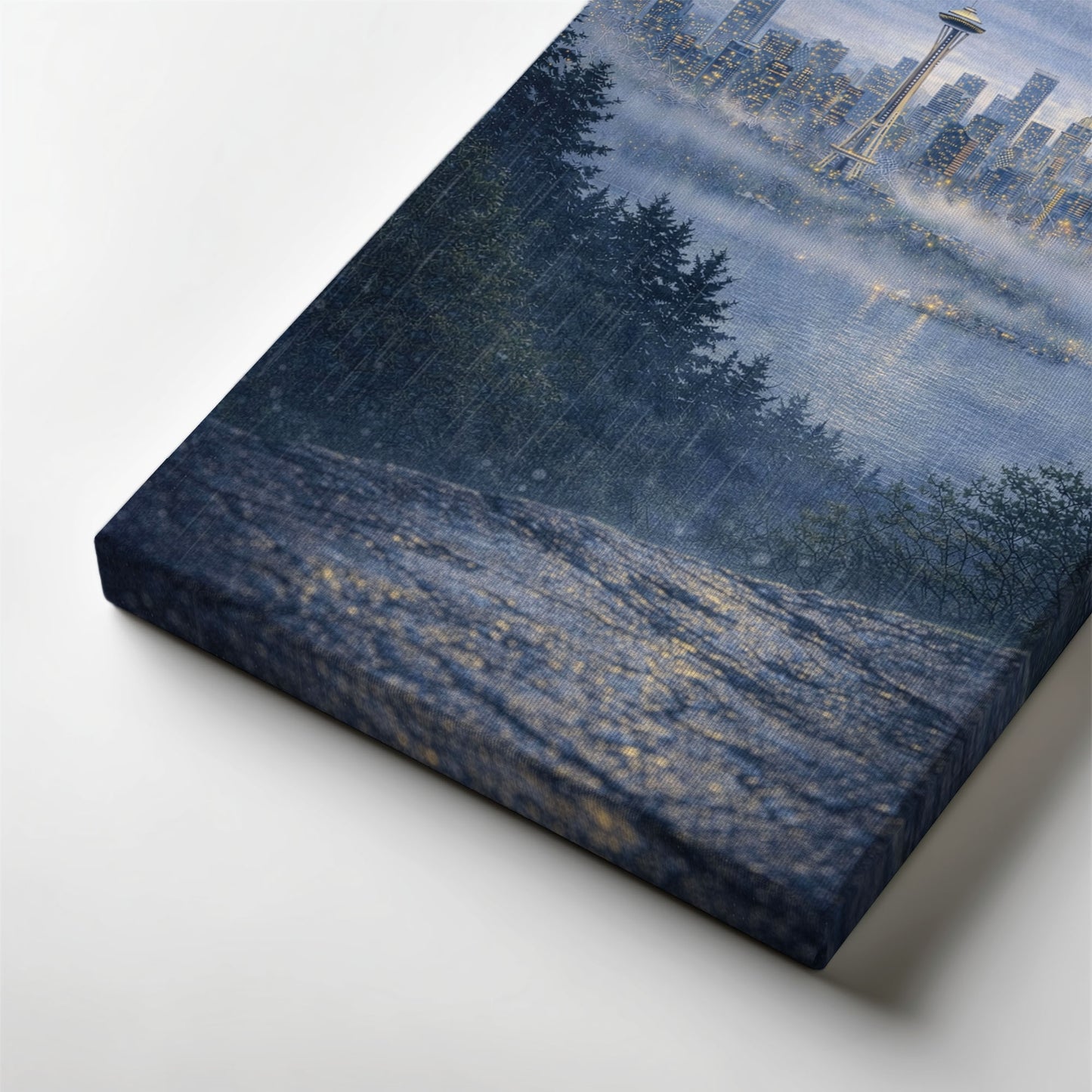 Seattle Rainy City Canvas Art | Moody Skyline & Space Needle Wall Art