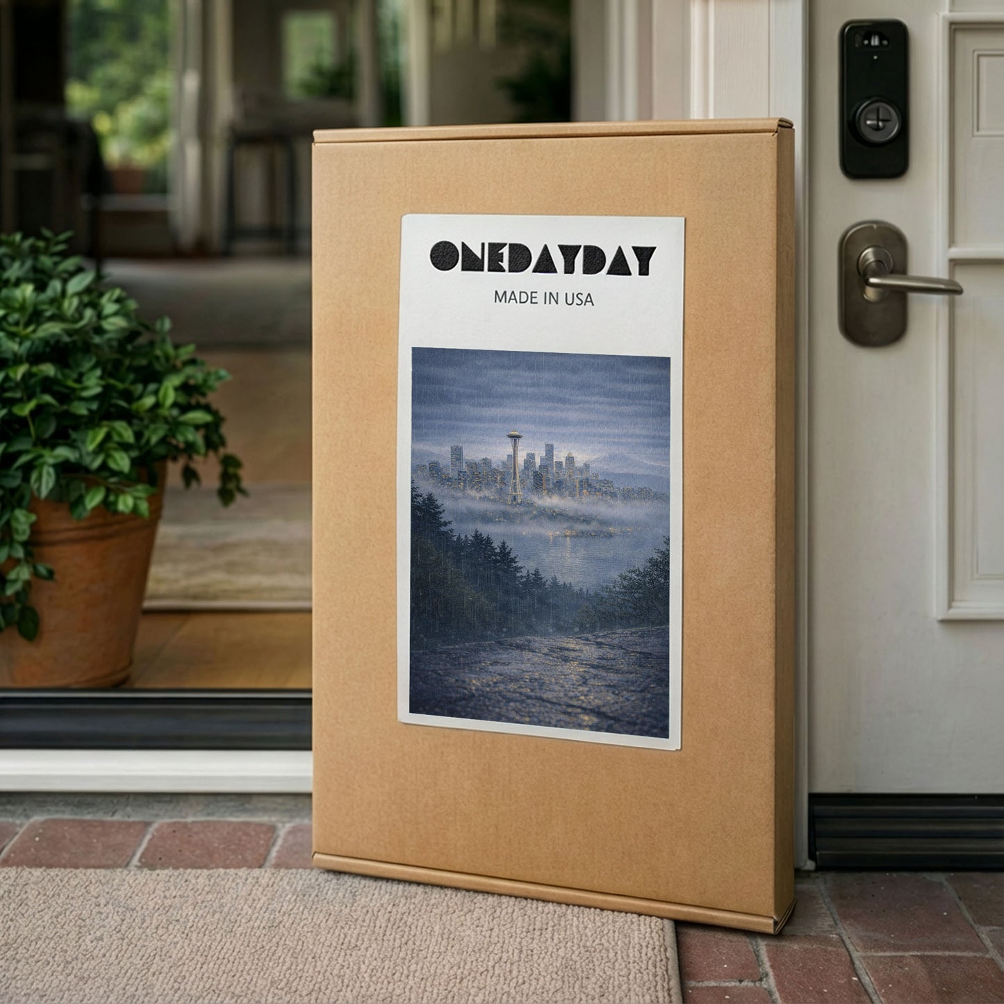 Seattle Rainy City Canvas Art | Moody Skyline & Space Needle Wall Art