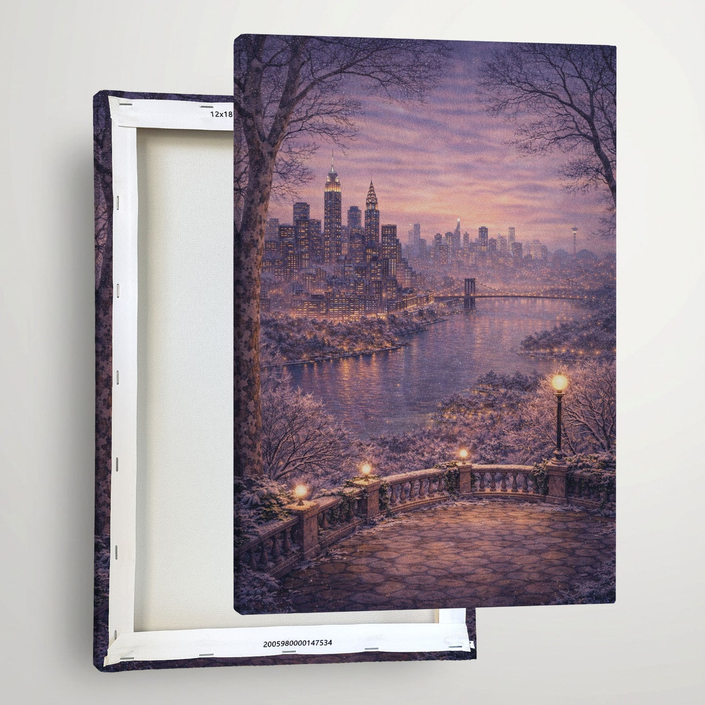New York Winter Canvas Art | Snowy Skyline & River City Wall Decor