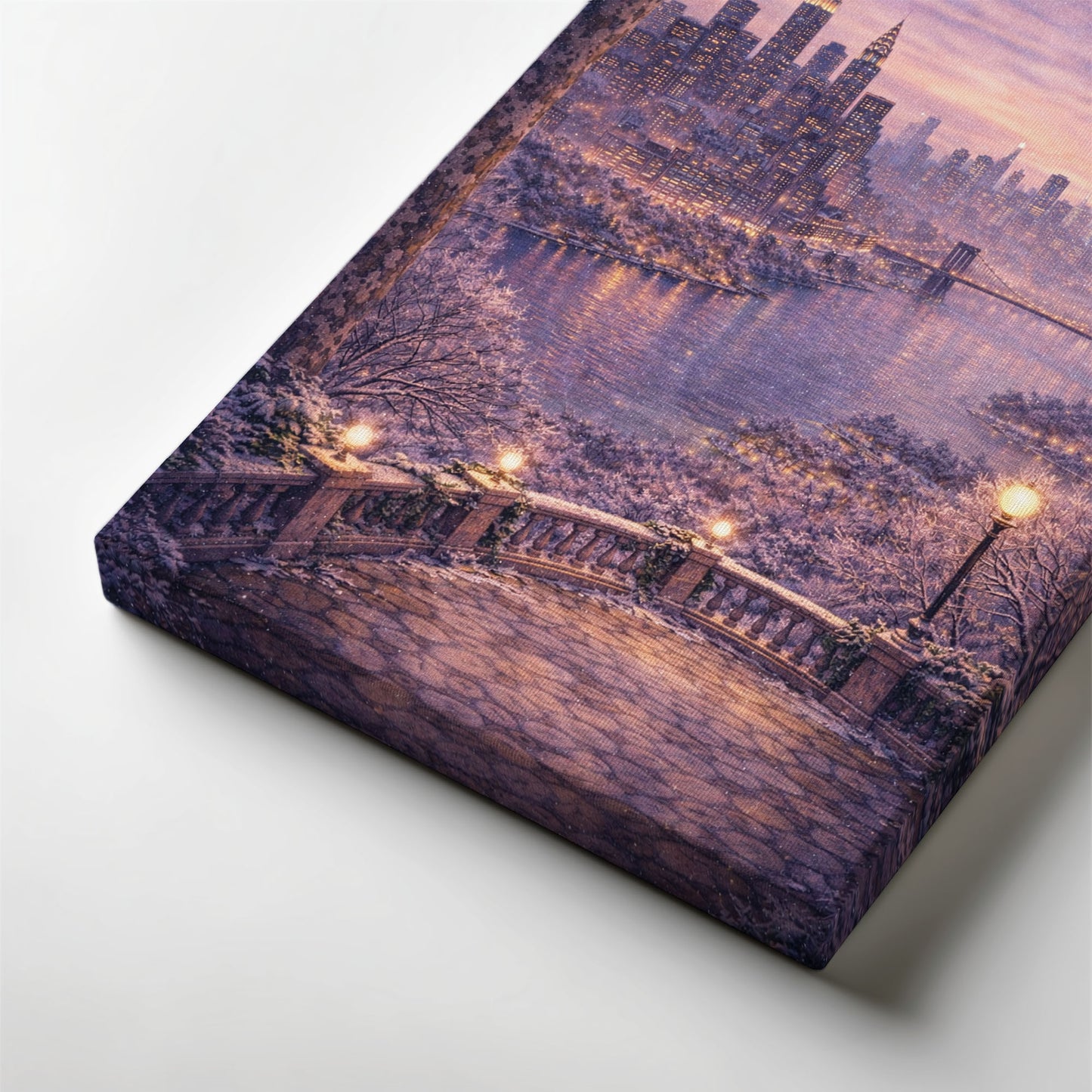 New York Winter Canvas Art | Snowy Skyline & River City Wall Decor