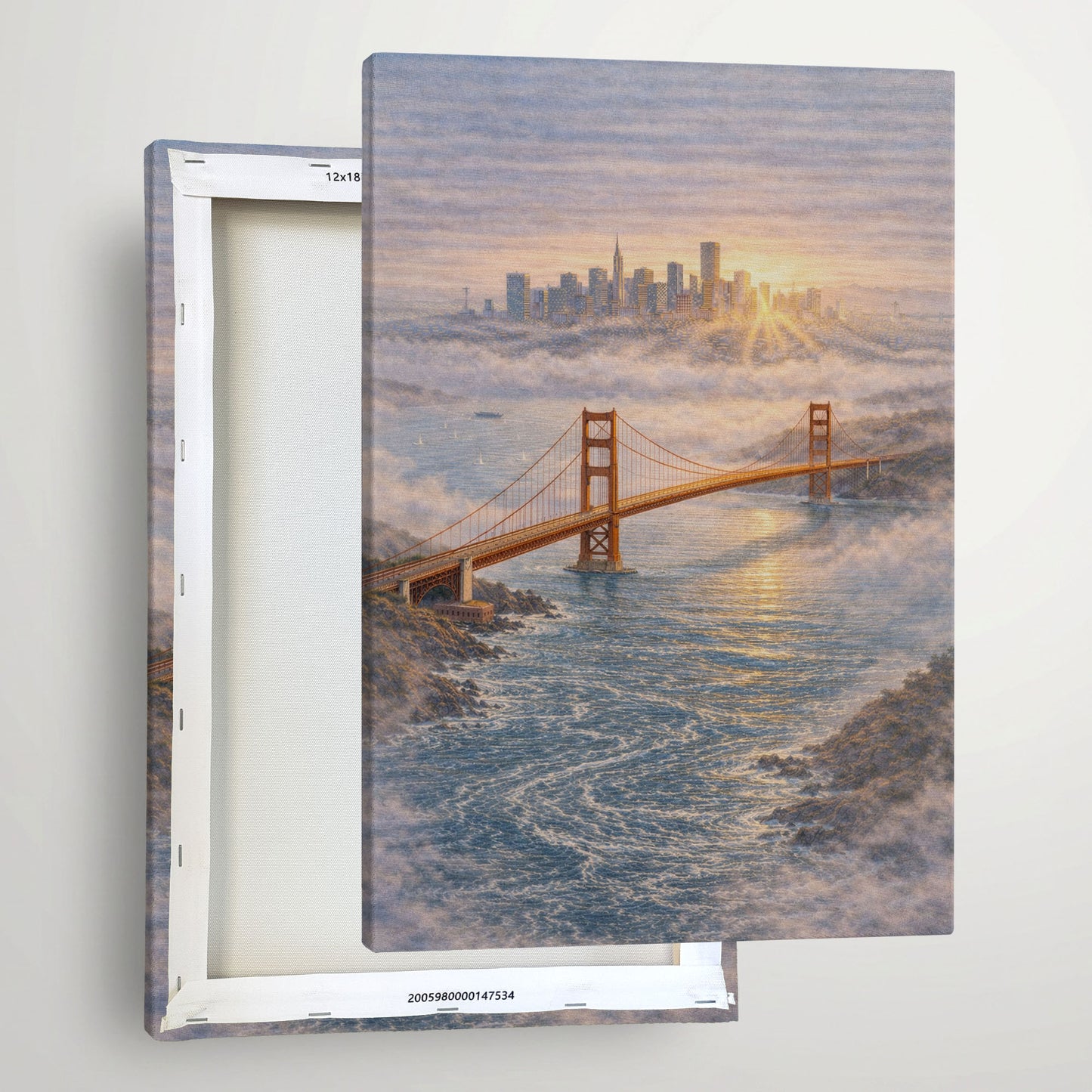 San Francisco Sunrise Canvas Art | Golden Gate Bridge Fog Landscape Wall Art