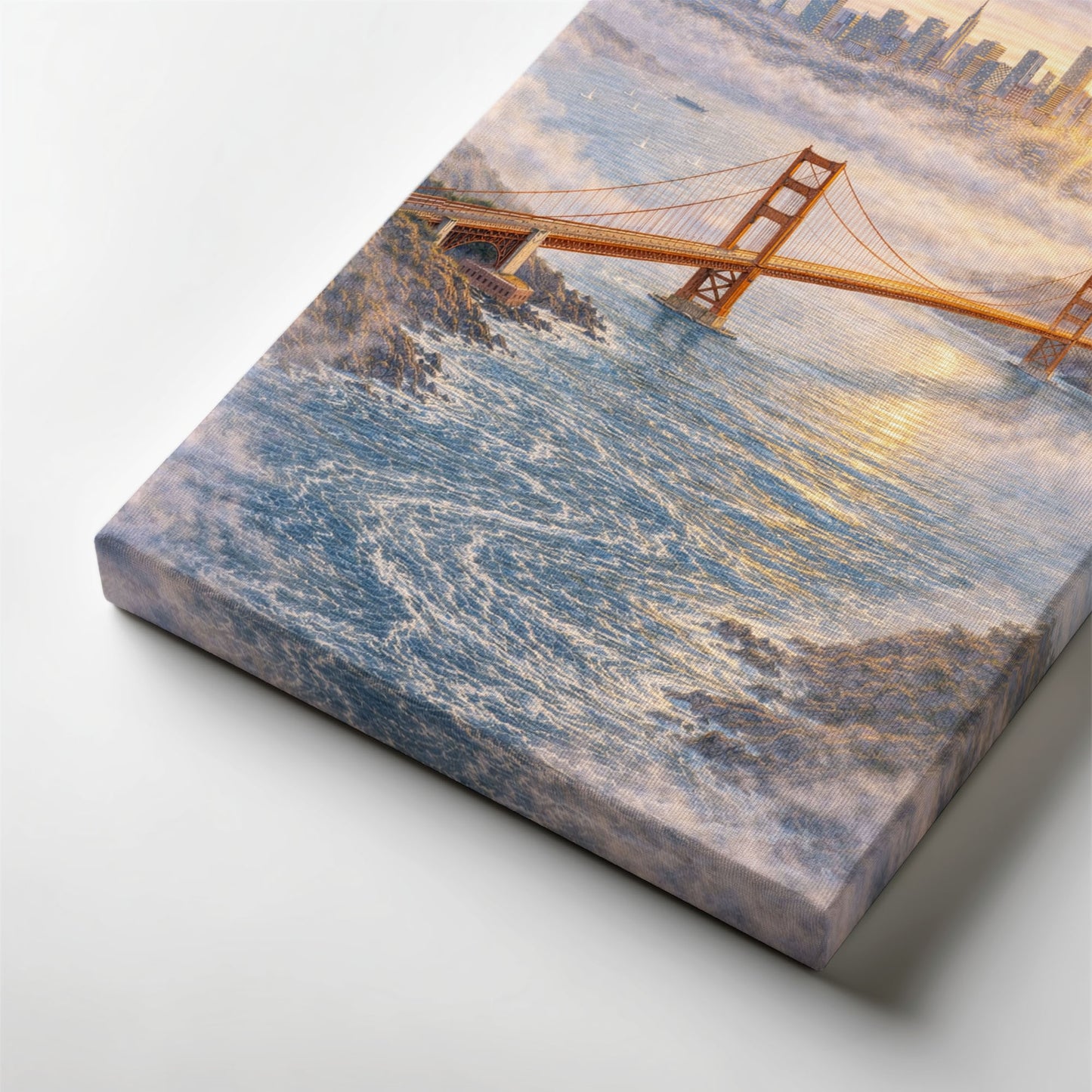 San Francisco Sunrise Canvas Art | Golden Gate Bridge Fog Landscape Wall Art
