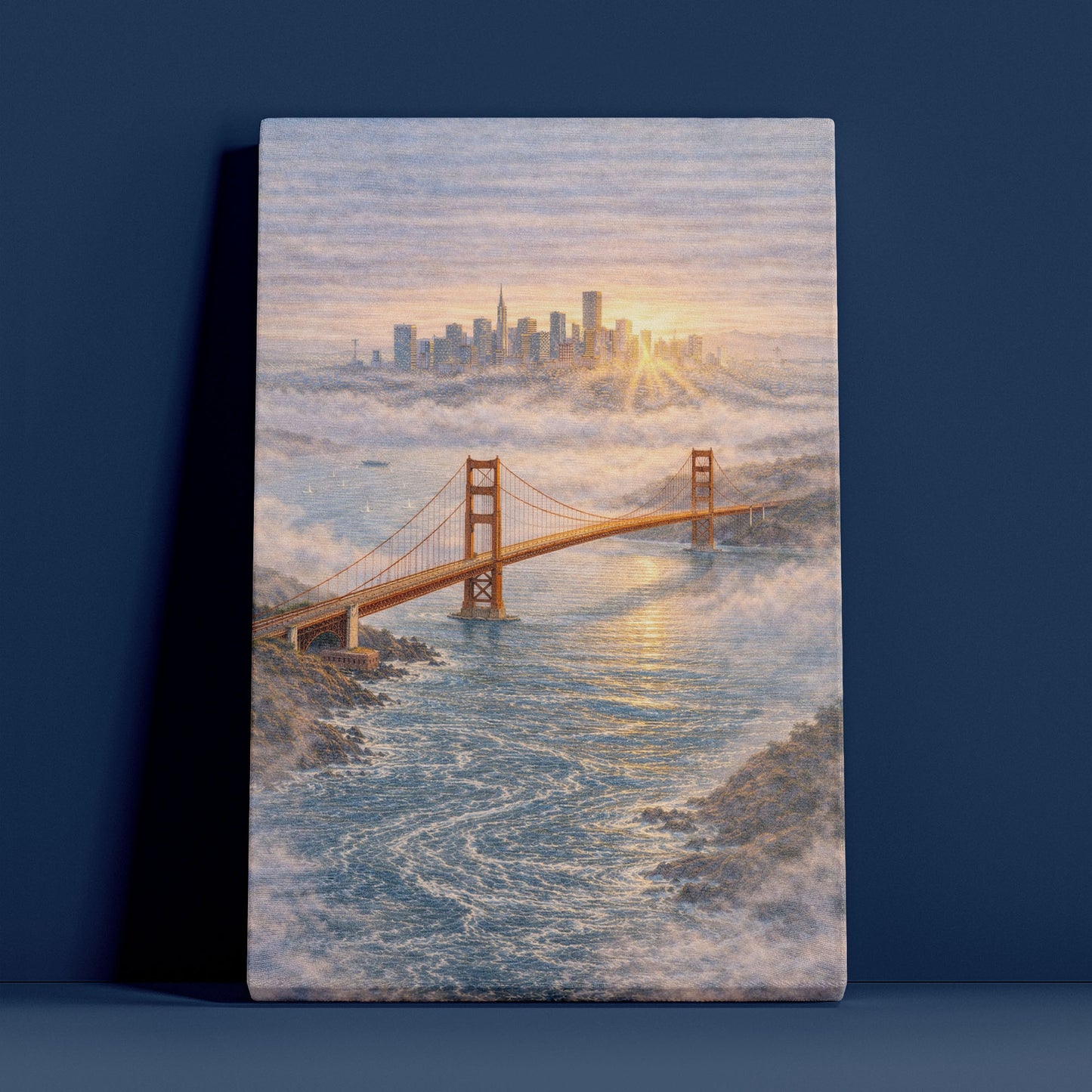 San Francisco Sunrise Canvas Art | Golden Gate Bridge Fog Landscape Wall Art